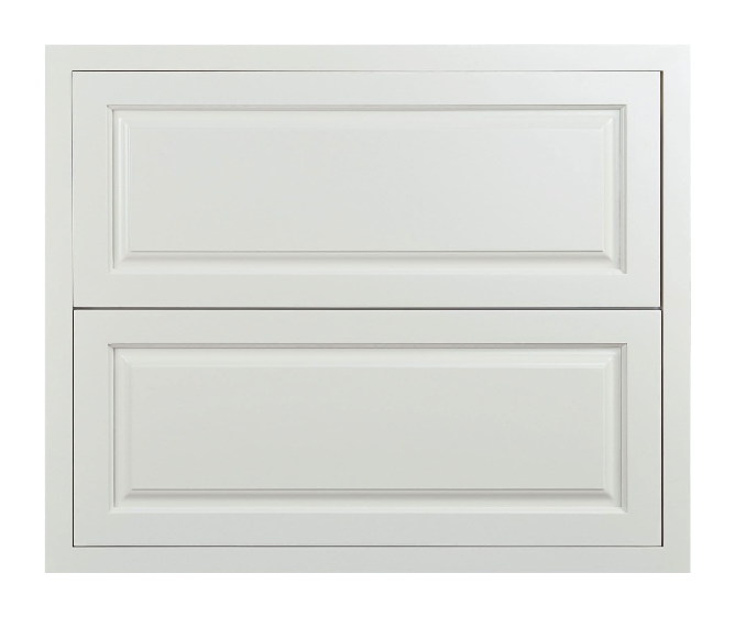 Vintage White Raised Panel Inset Drawer Wall Cabinet - Two Drawers - 24" Wide 18" Tall 14" Deep