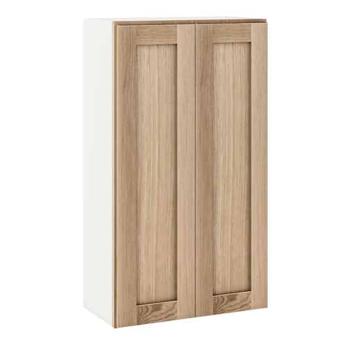 42" Tall Natural Color White Oak Shaker 1-1/4" Overlay Wall Cabinet - Double Door 24", 27", 30", 33", 36"