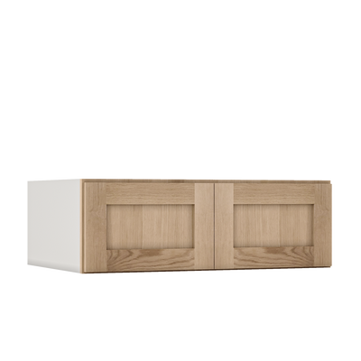 36" Wide 24" Deep Upper Natural Color 17ROS - Redondo White Oak Shaker 1-1/4" Overlay Wall Cabinet - Double Door 12", 15", 18", 21", 24"