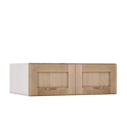 15" Tall 12" Deep Stacker /  Upper Natural Color White Oak Shaker 1-1/4" Overlay Wall Cabinet -  9", 12", 15", 18", 21", 24", 27", 30", 33"& 36"