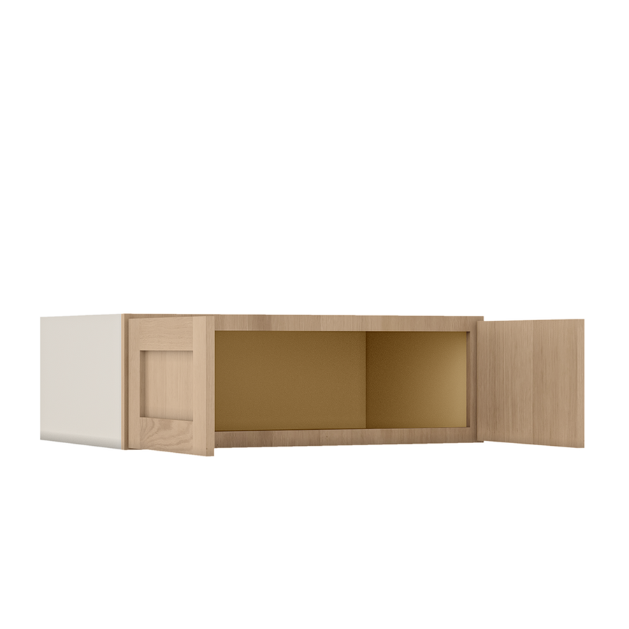 36" Wide 24" Deep Upper Natural Color White Oak Shaker 1-1/4" Overlay Wall Cabinet - Double Door 12", 15", 18", 21", 24"
