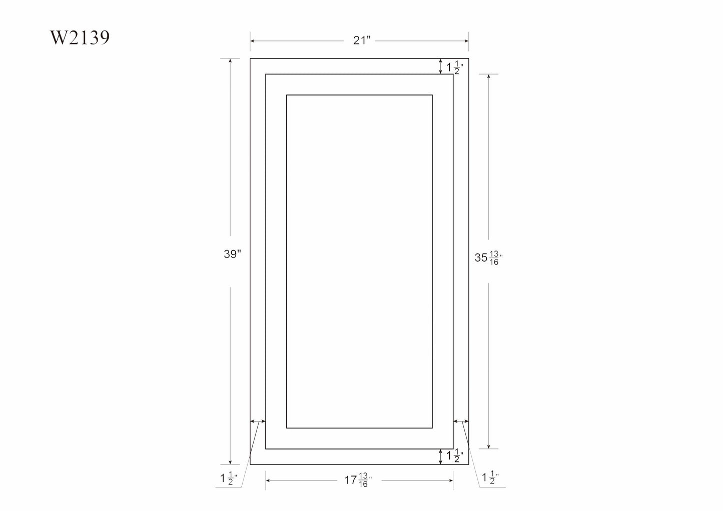 39" Tall Inset Shaker Wall Cabinet - Single Door 9", 12", 15", 18" & 21"