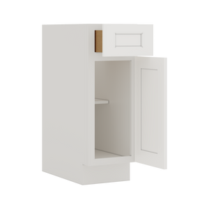 Base Cabinet - One Door One Drawer 9"(No Drawer), 12", 15", 18", 21" 2WS White Shaker 1-1/4" Overlay