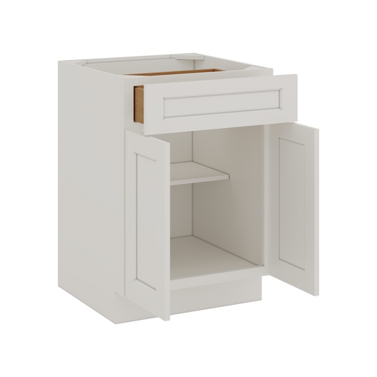 White Double Shaker 1-1/4" Overlay Base Cabinet - Two Doors 24", 27", 30", 33 & 36" Wide