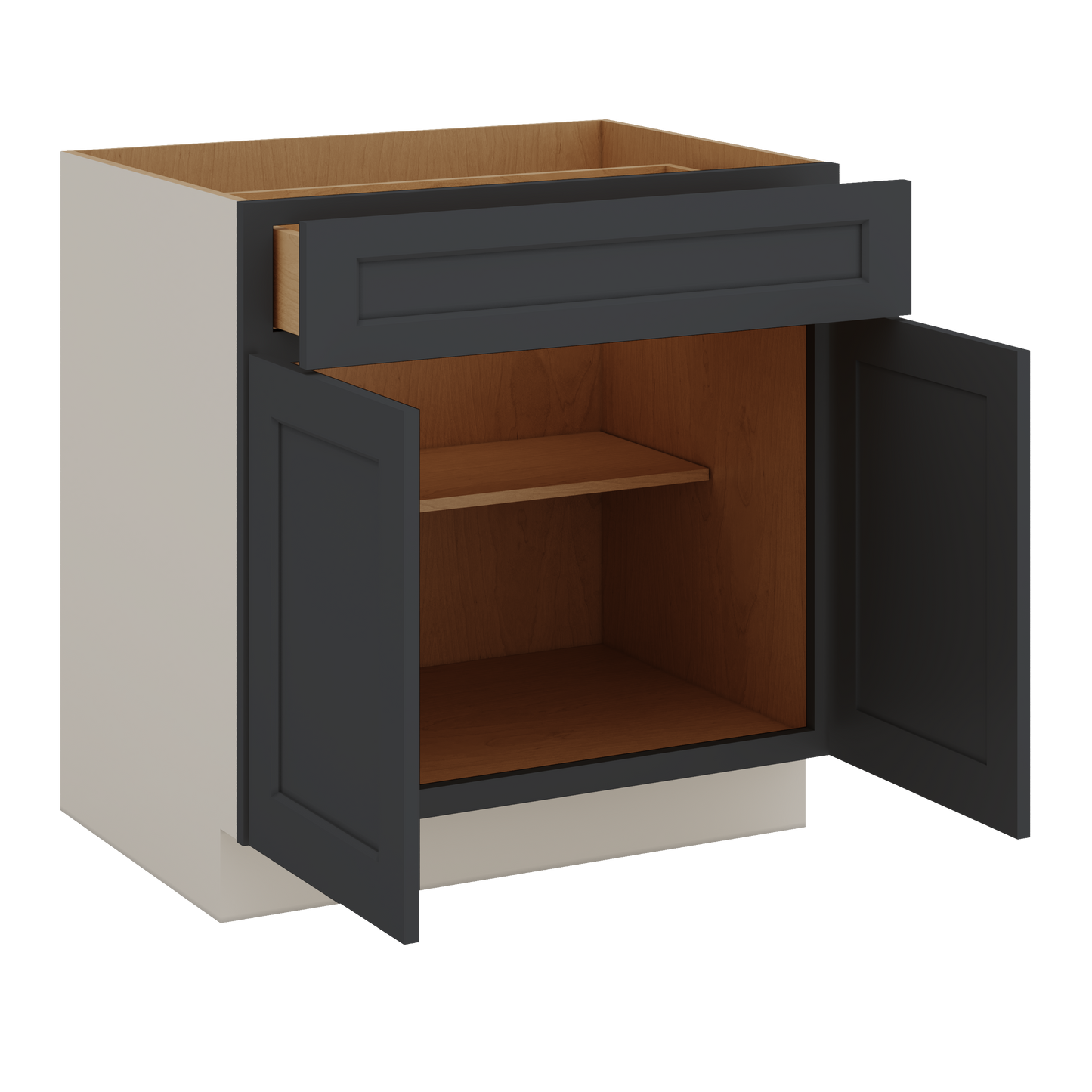 Base Cabinet - Two Doors 24", 27", 30", 33 & 36" Wide 15HNS Hermosa Noir Black Shaker 1-1/4" Overlay