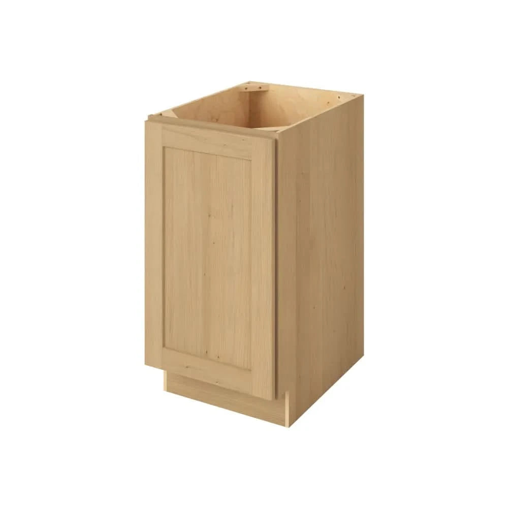 Natural white oak shaker full-door trash pullout base 15"–18" RTA kitchen cabinet