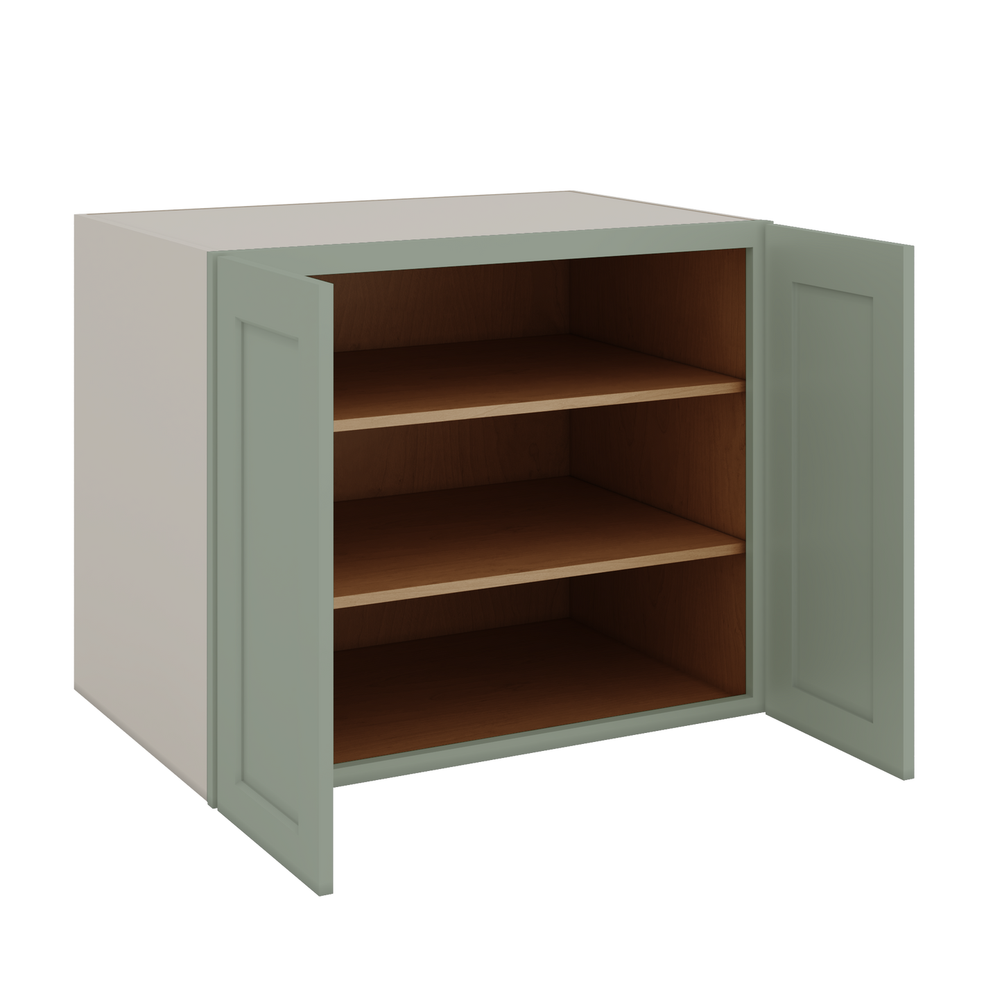 24", 27", 30", 33" & 36" Wide Full Height Door 14SG Sage Green Shaker 1-1/4" Overlay Base Cabinet - Double Door
