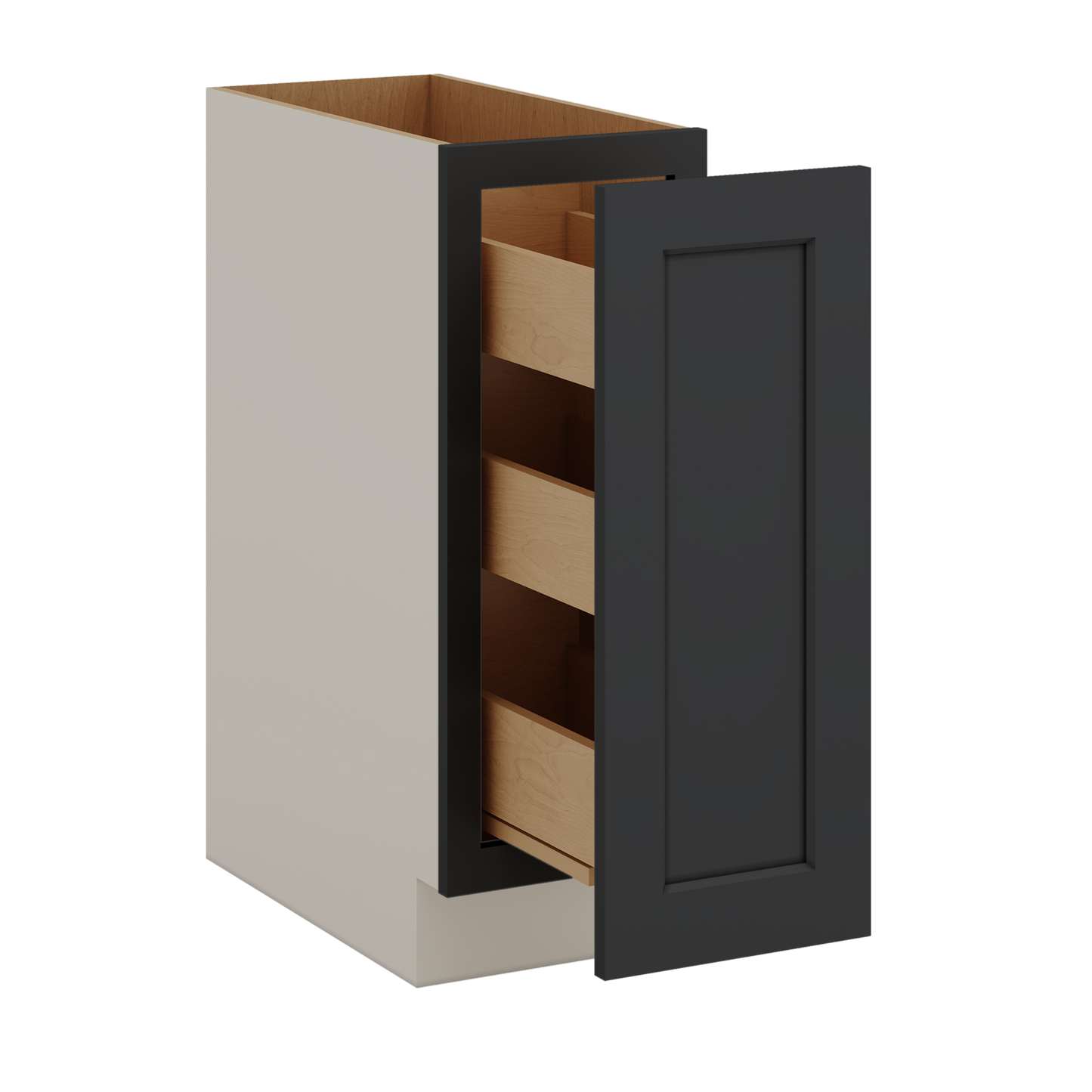 Spice Rack Pull Out Base Cabinet 6", 9" & 12" Wide 15HNS Hermosa Noir Black Shaker 1-1/4" Overlay