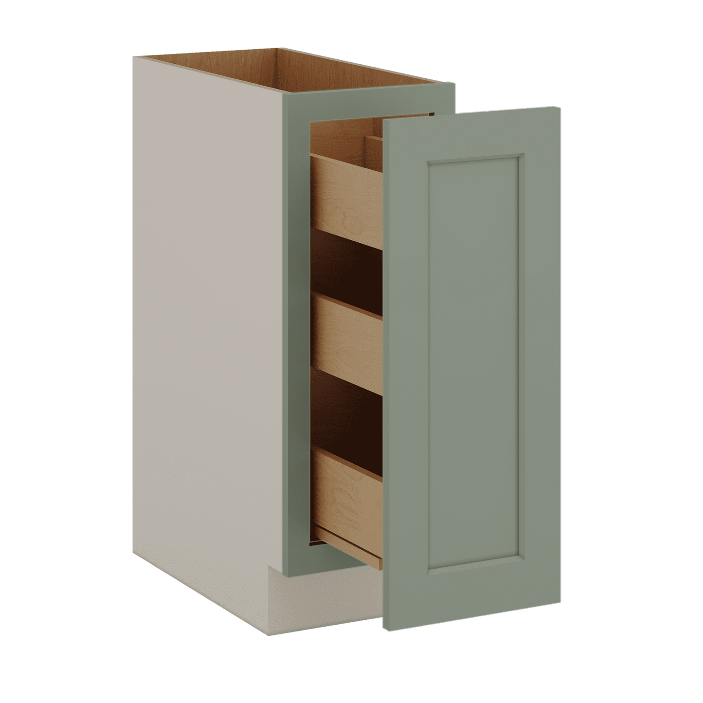 6", 9" & 12" Wide Spice Rack Pull Out Base Cabinet Sage Green Shaker 1-1/4" Overlay