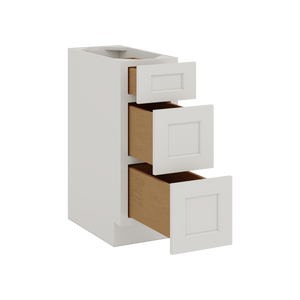 Three Drawer Base Cabinet 12", 15", 18", 21", 24", 30", 33" & 36" Wide 2WS White Shaker 1-1/4" Overlay