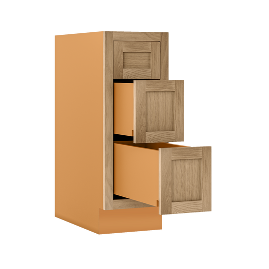 Custom Oak 3 Drawer Base Cabinet - 12"–36" wide