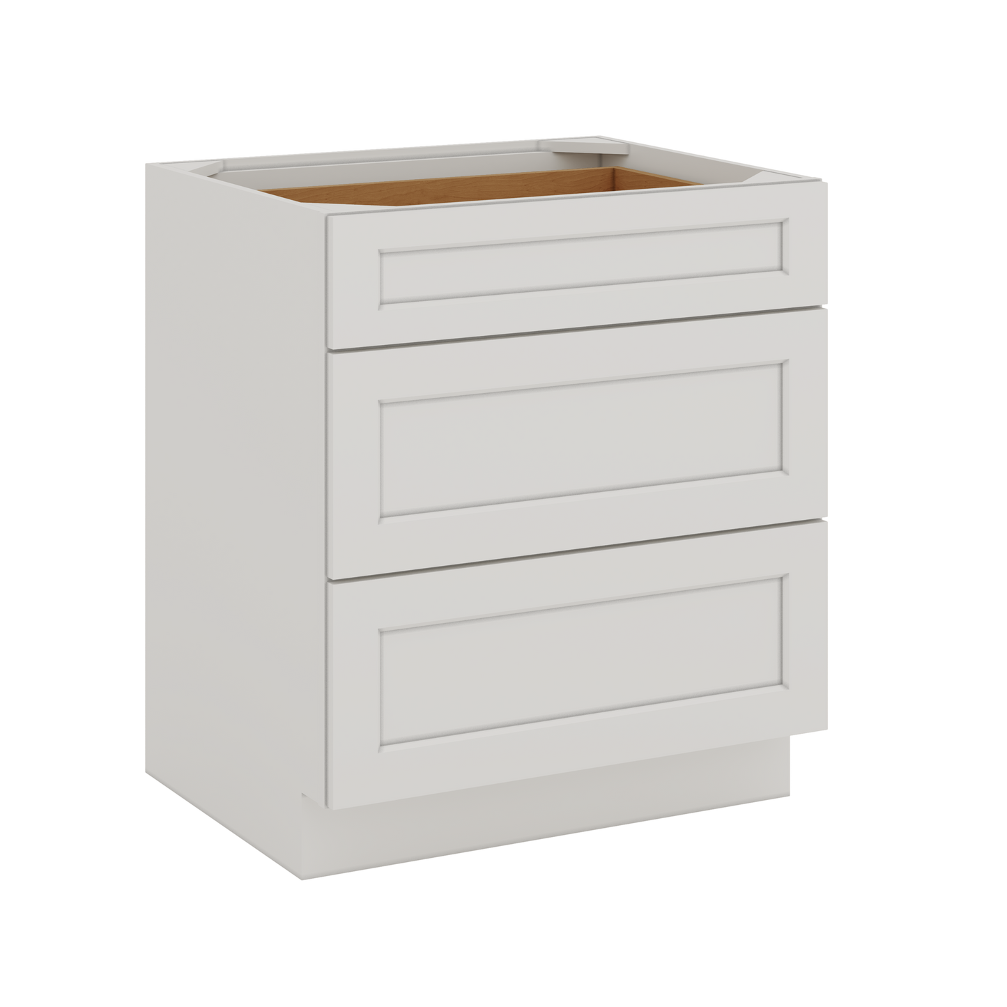 12", 15", 18", 21", 24", 30", 33" & 36" Three Drawer Base Cabinet Wide ICE White Shaker 1-1/4" Overlay CWS/CWB