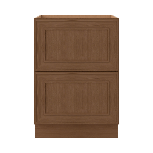 Double Drawer 24", 30" & 36" Wide Elegant Mocha Craftsman Shaker 2 Drawer Base Cabinet