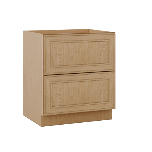 Double Drawer 24", 30" & 36" Wide Elegant Oak Craftsman Shaker 2 Drawer Base Cabinet