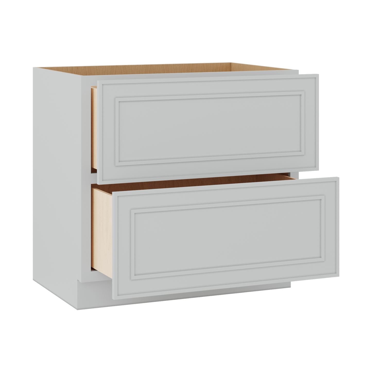 Double Drawer 24", 30" & 36" Wide White Elegant Oak Craftsman Shaker 2 Drawer Base Cabinet