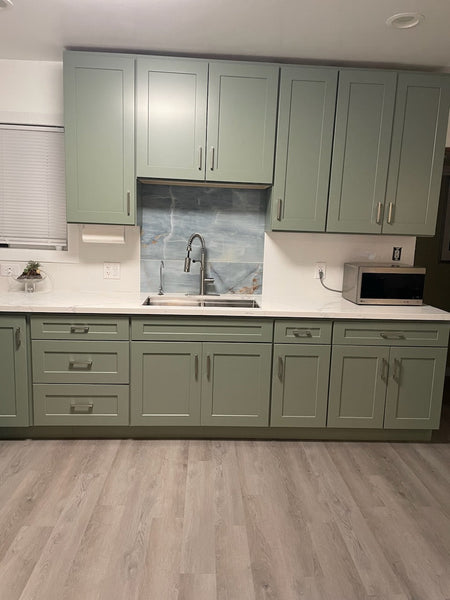 90" Tall Pantry Sage Green Shaker 1-1/4" Overlay Cabinet 18", 24" & 30 - RTA Wholesalers
