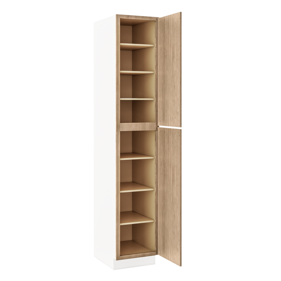84" Tall Pantry Natural Color White Oak Shaker 1-1/4" Overlay Cabinet Available 18", 24", 30" & 36" Wide