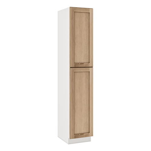 90" Tall Pantry Natural Color White Oak Shaker 1-1/4" Overlay Cabinet 18", 24" & 30" Wide