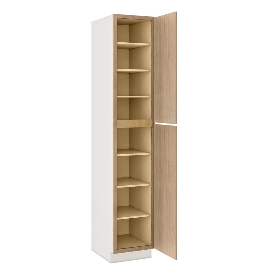 96" Tall Pantry Natural Color White Oak Shaker 1-1/4" Overlay Cabinet 18", 24" & 30" Wide