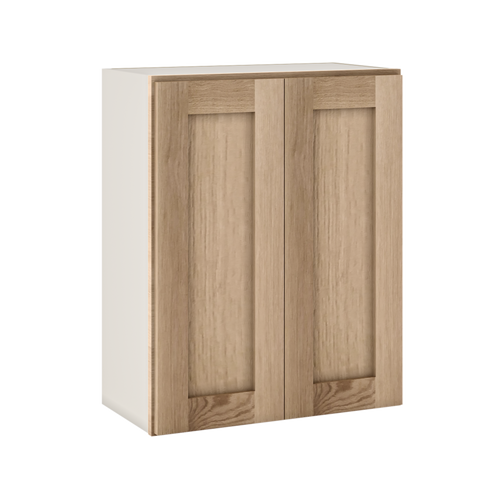 Natural Color White Oak Shaker 30" Tall  Shaker 1-1/4" Overlay Wall Cabinet - Double Door 24", 27", 30", 33" & 36"