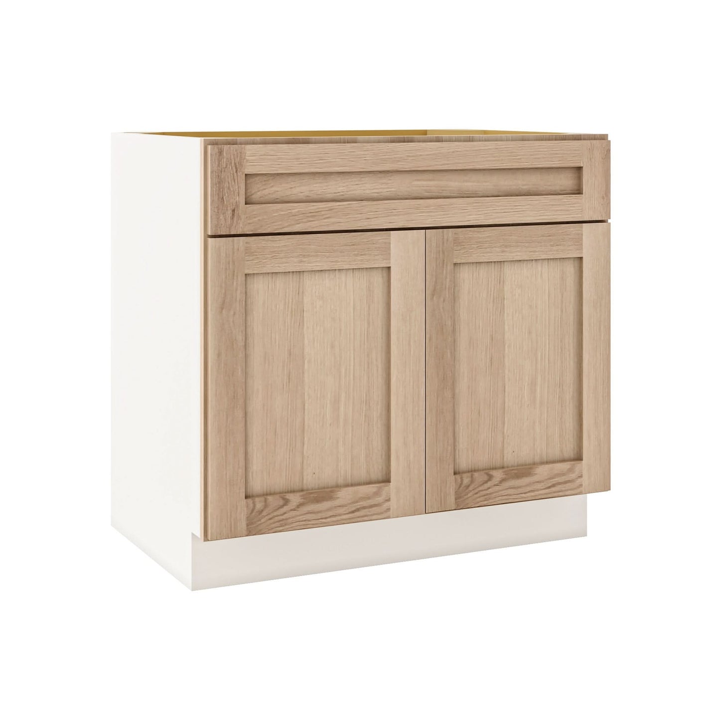 Natural white oak shaker sink base 24"–36" RTA kitchen cabinet – angle view