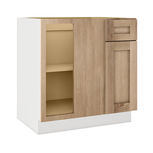 Natural Color White Oak Shaker Overlay kitchen cabinets - Blind Corner 36-39