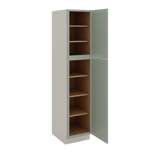 84" Tall Pantry Green Shaker 1-1/4" Overlay Cabinet Available 18", 24", 30" & 36" Wide