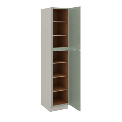 90" Tall 18", 24" & 30" & 36" Wide Pantry 14SG Sage Green Shaker 1-1/4" Overlay Cabinet