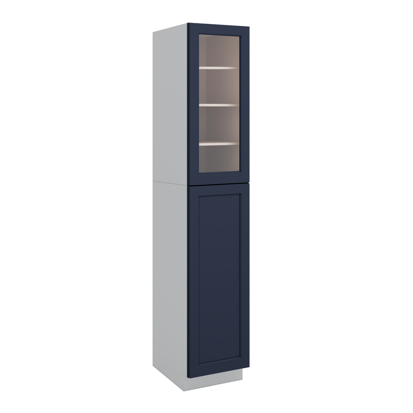 96" Tall Pantry NB29 Naval Blue Shaker 1-1/4" Overlay Glass Ready Cabinet 18", 24" & 30" Wide