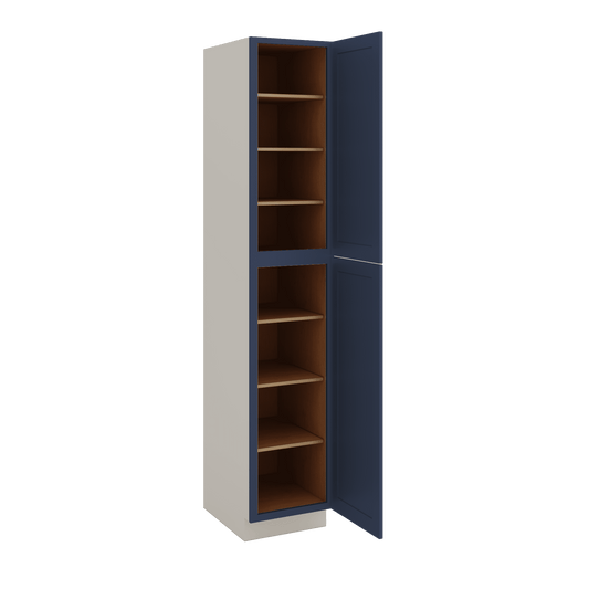 96" Tall Pantry NB29 Naval Blue Shaker 1-1/4" Overlay Cabinet 18", 24" & 30" Wide