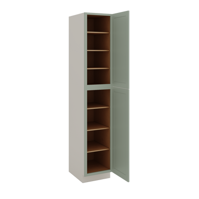 96" Tall 18", 24", 30" & 36" Wide Pantry 14SG Sage Green Shaker 1-1/4" Overlay Cabinet