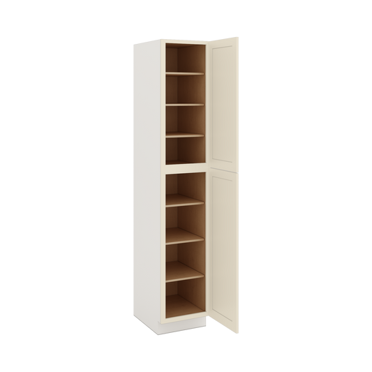 96" Tall Pantry Manhattan Cream Shaker 1-1/4" Overlay Cabinet 18", 24" & 30" Wide