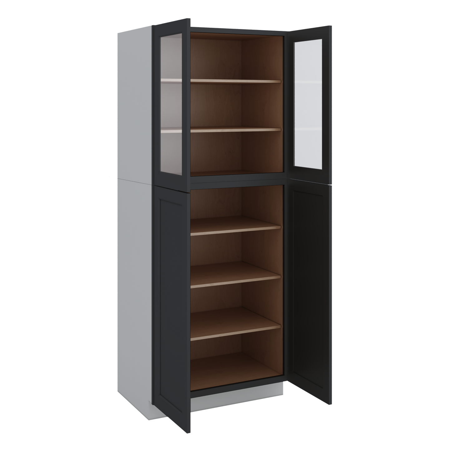 90" Tall Pantry 15HNS Hermosa Noir Black Shaker 1-1/4" Overlay Glass Ready Cabinet 18", 24" & 30" Wide