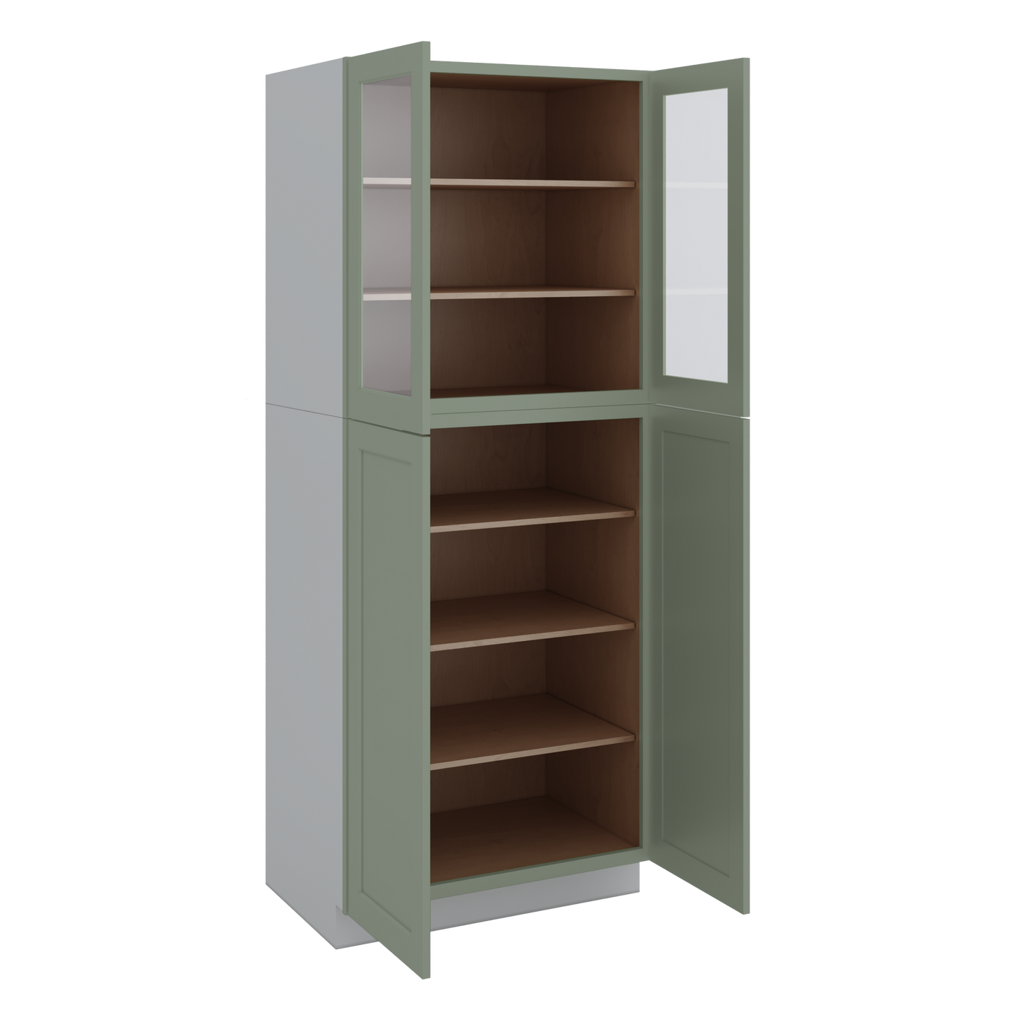 90" Tall Pantry 14SG Sage Green Shaker 1-1/4" Overlay Glass Ready Wall Cabinet 18", 24" & 30" Wide