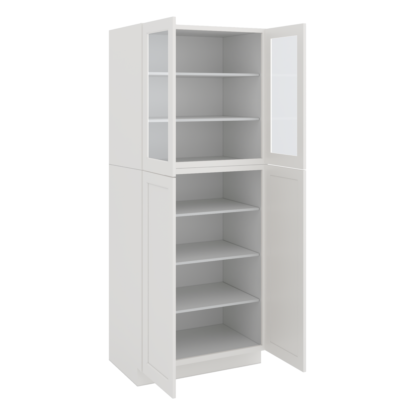 90" Tall Pantry 2WS White Shaker 1-1/4" Overlay Glass Ready Cabinet 18", 24" & 30" Wide