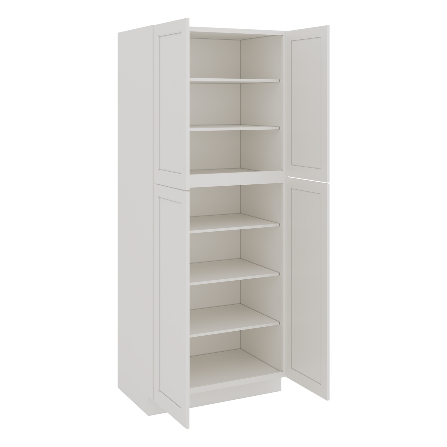 90" Tall Pantry ICE White Shaker 1-1/4" Overlay Cabinet 18", 24" & 30" Wide CWS/CWB