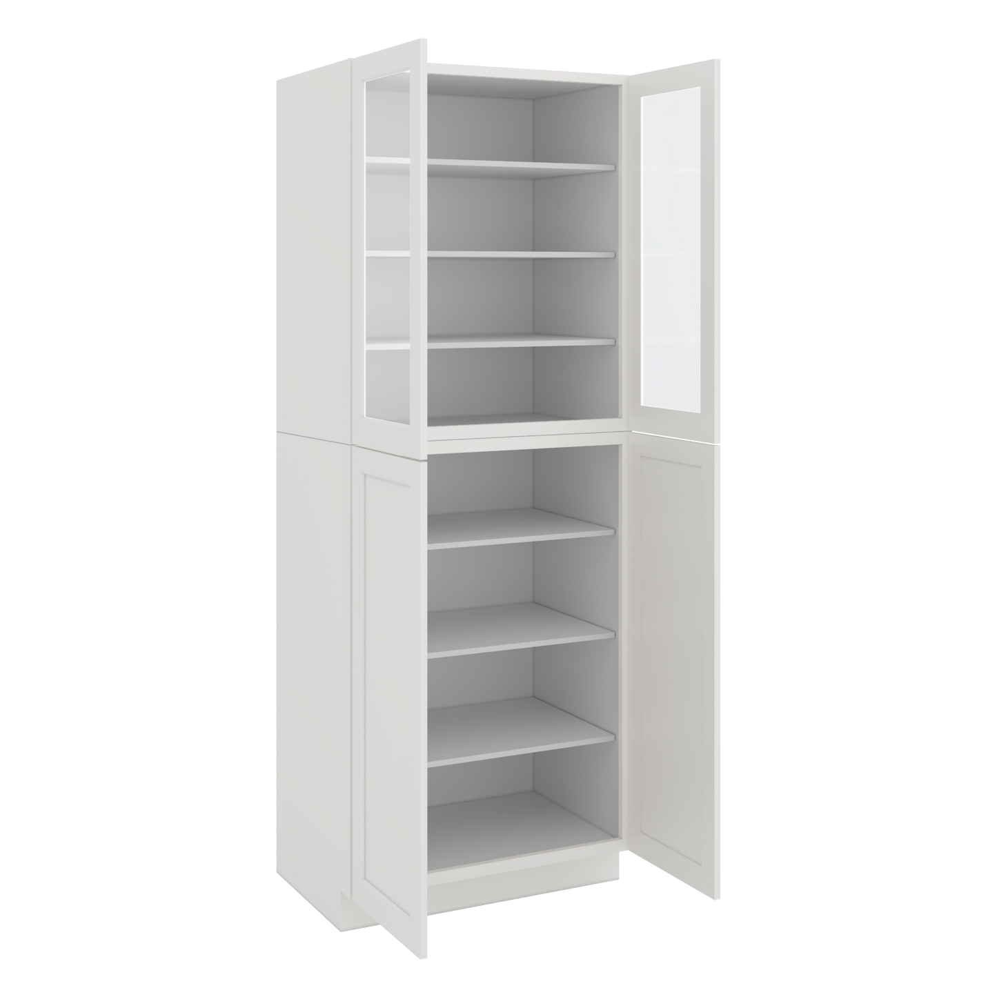 96" Tall Pantry 2WS White Shaker 1-1/4" Overlay Glass Ready Cabinet 18", 24" & 30" Wide