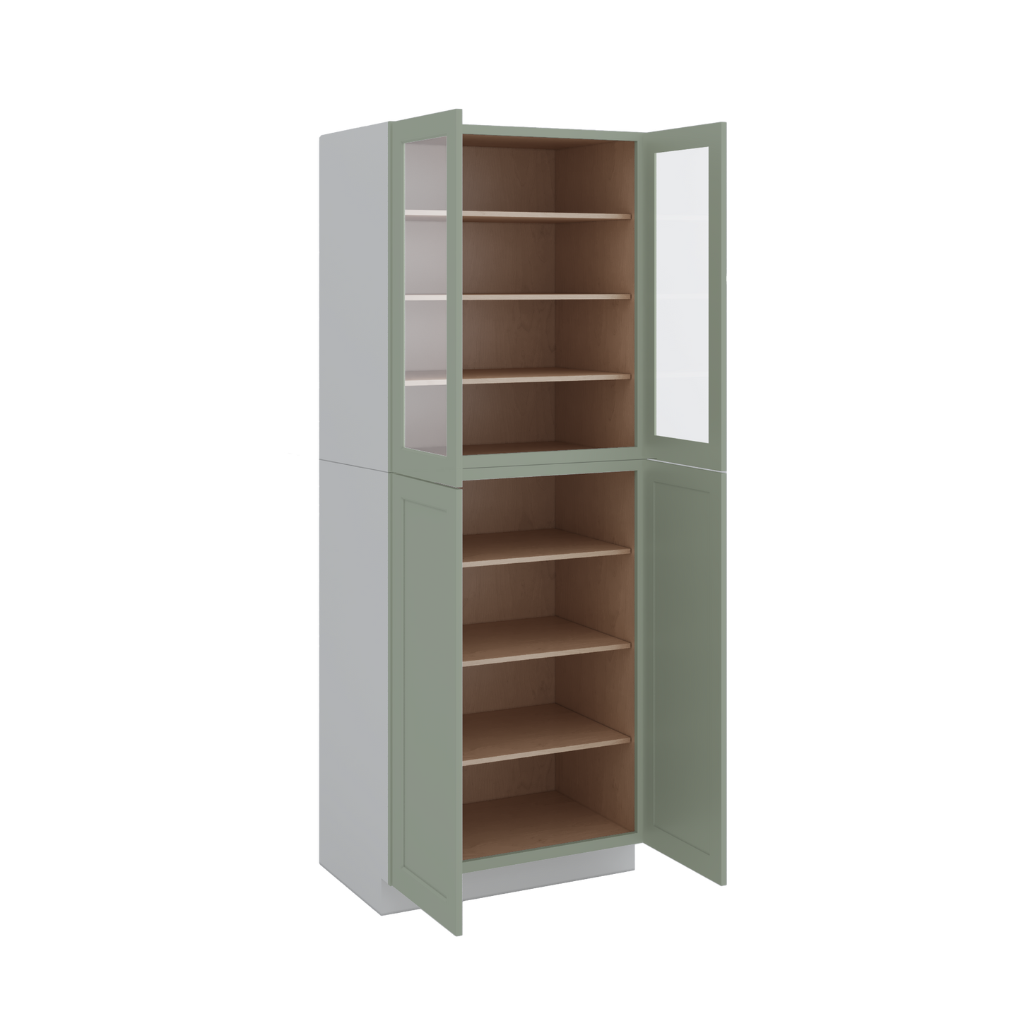 96" Tall Pantry 14SG Sage Green Shaker 1-1/4" Overlay Glass Ready Wall Cabinet 18", 24" & 30" Wide