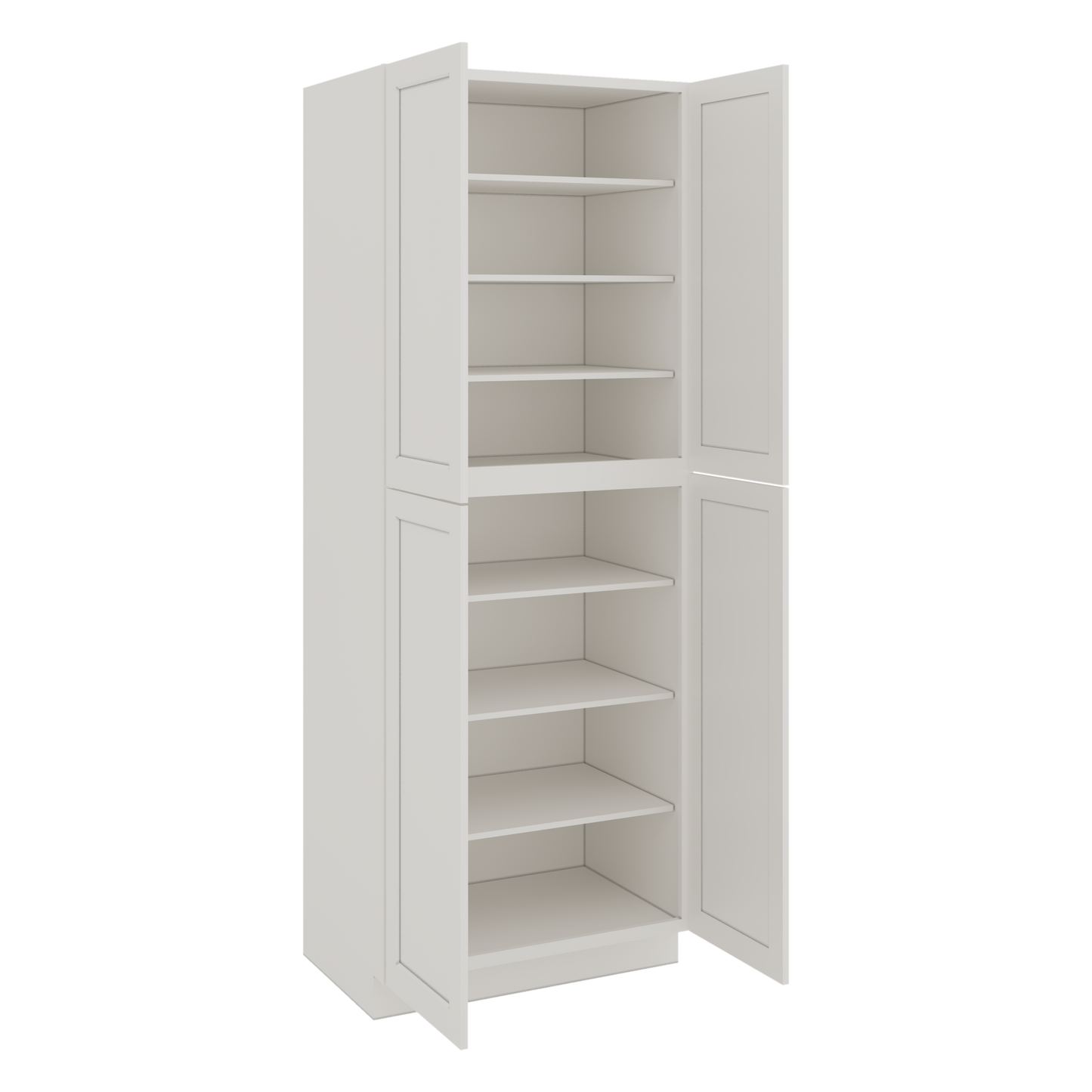 96" Tall Pantry ICE White Shaker 1-1/4" Overlay Cabinet 18", 24" & 30" Wide CWS/CWB