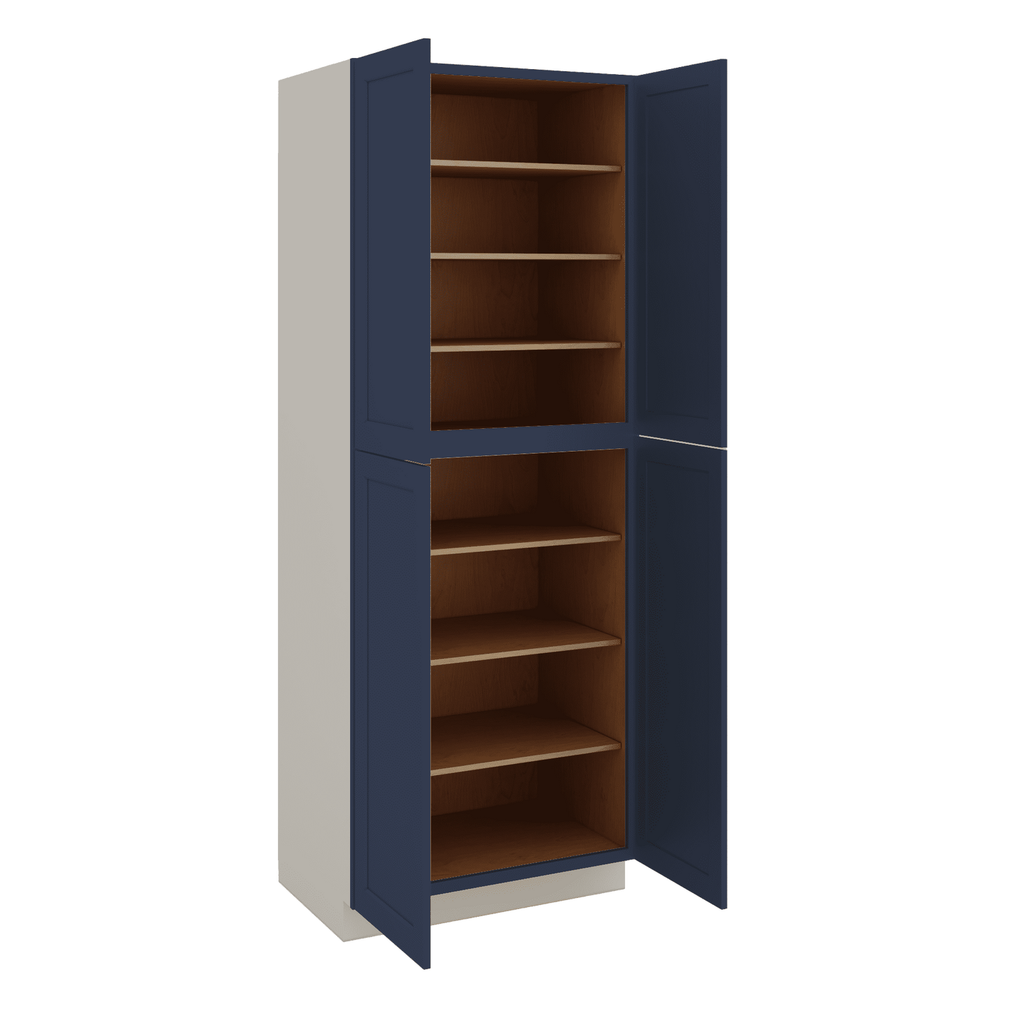 96" Tall Pantry NB29 Naval Blue Shaker 1-1/4" Overlay Cabinet 18", 24" & 30" Wide