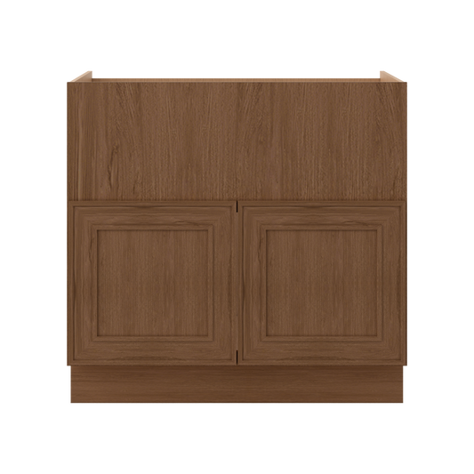 Farm (Apron) Sink Base Elegant Craftsman Mocha Shaker Cabinets 36"