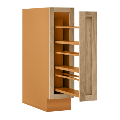 White Oak Inset Shaker Spice Rack Pullout Base Cabinet 9", 12" & 15"