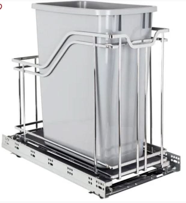 Single 35 Quart Polished Chrome STORAGE WITH STYLE® Metal Soft-close Trashcan Pullout