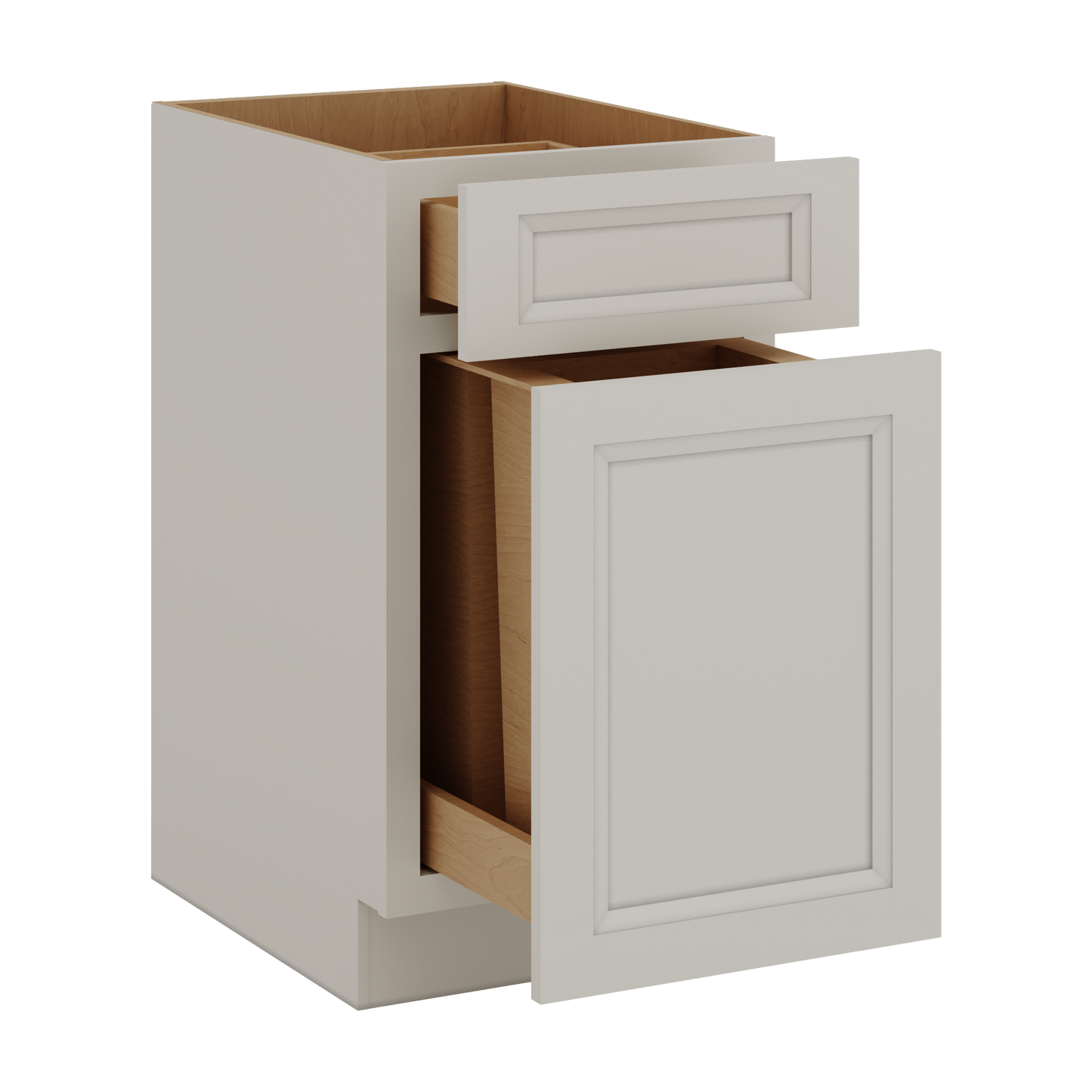 Trash Can Pull Out Base Cabinet 27LGDS Laguna Gray Double Shaker 15" and 18" Wide