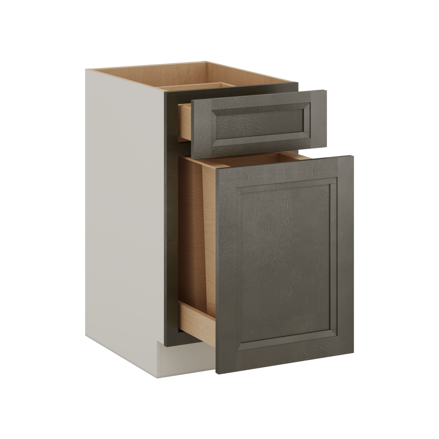 Trash Can Pull Out Base Cabinet Huntington Cinder Double Shaker 15" and 18" Wide
