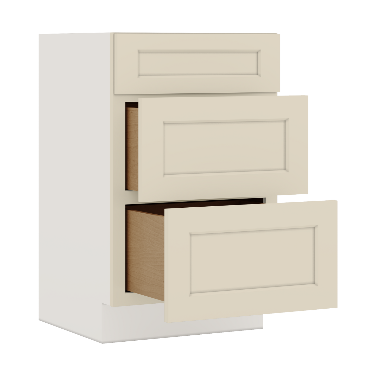Vanity Drawer Base 12", 15", 18", 21" & 24" Manhattan Cream Shaker 1-1/4" Overlay