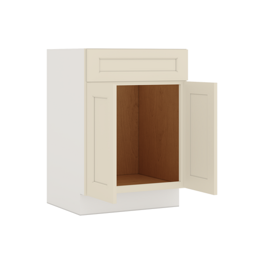 Vanity Sink Base 24", 27", 30" & 36" Manhattan Cream Shaker 1-1/4" Overlay