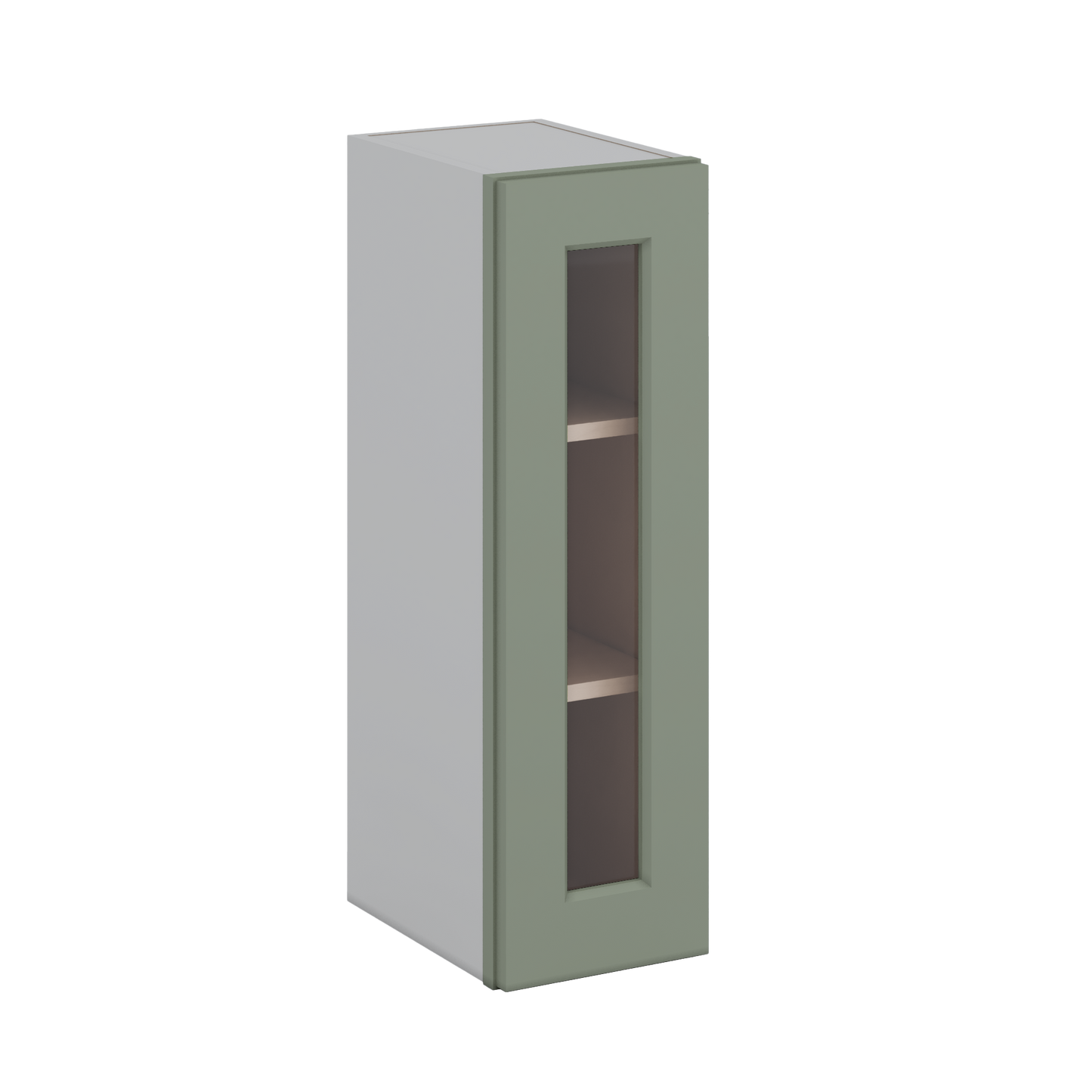 30" Tall Green Shaker 1-1/4" Overlay Wall Glass Cabinet - Single Door 9", 12", 15", 18", 21" WIde