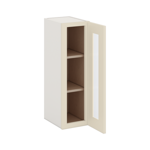 30" Tall Vanilla Cream Shaker 1-1/4" Overlay Wall Glass Cabinet - Single Door 9", 12", 15", 18", 21" WIde