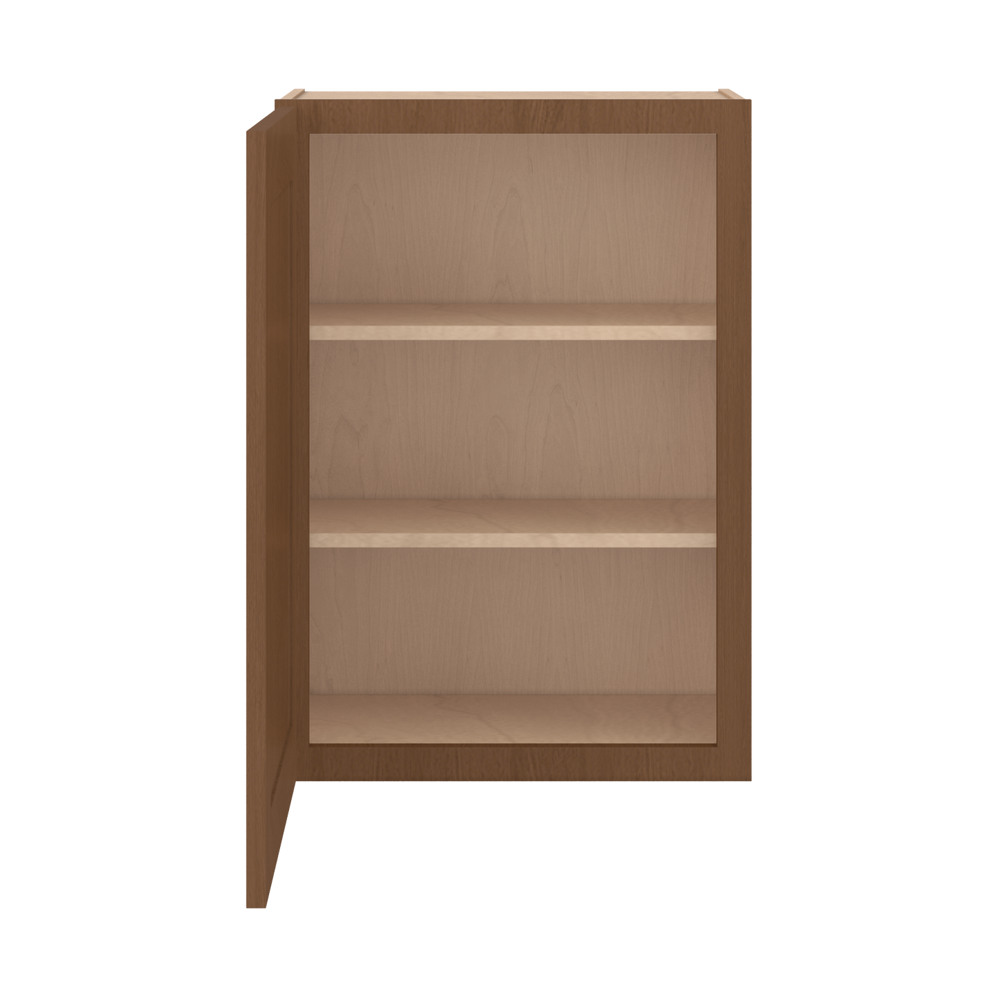 30" Tall Single Door 9", 12", 15", 18" & 21" Wall Cabinet Elegant Craftsman Mocha Shaker 1-1/4" Overlay Shaker
